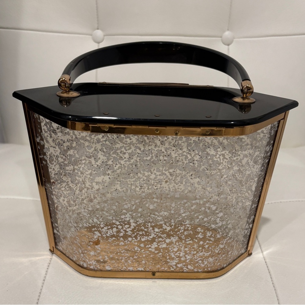 Vintage Lucite Black and Gold Glitter Detail Perfection Handbag Purse